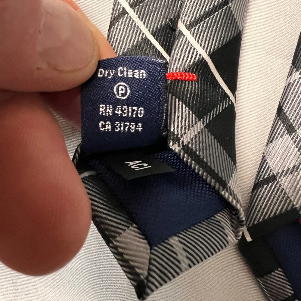 Chaps Men Plaid Necktie Black Grey White Checkered Polyester Formal Tie Standard